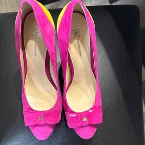 INC International Concepts Fuchsia and Yellow Suede Heels